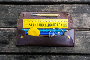 The Student Leather Pencil Case - Dark Brown-Galen Leather