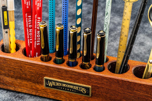 Wood Desk Organizer - Pen and Tool Holder - Mahogany-Galen Leather