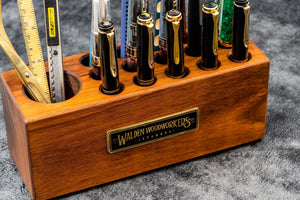 Wood Desk Organizer - Pen Holder - Walnut-Galen Leather