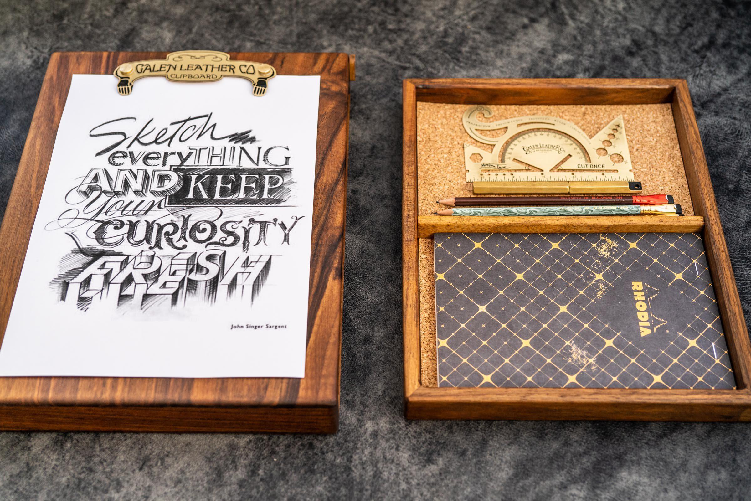 Wooden Sketchbox - Walnut-Galen Leather