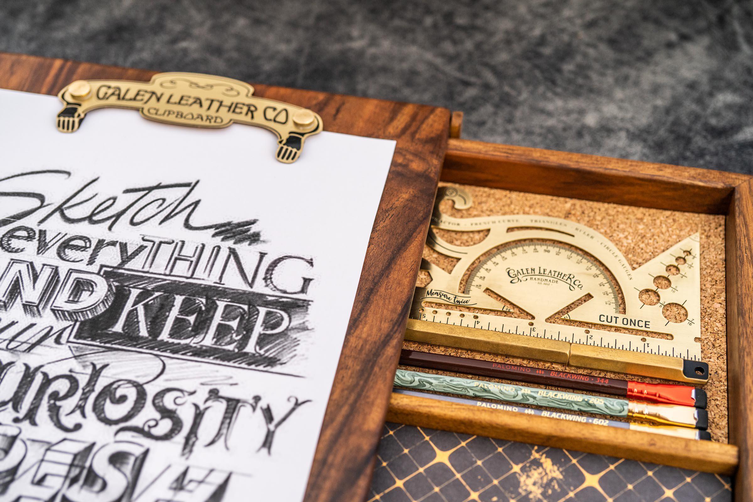 Wooden Sketchbox - Walnut-Galen Leather