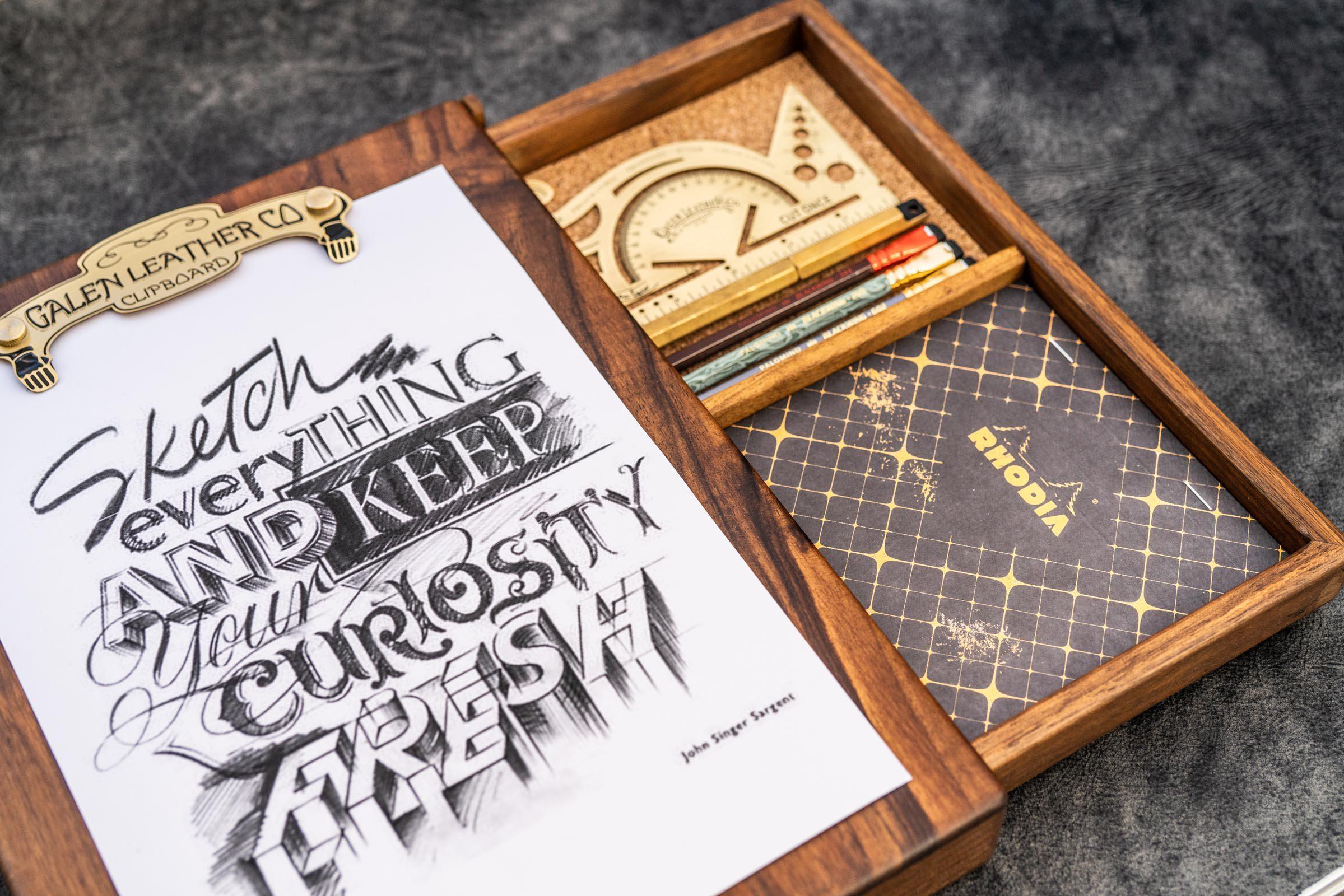 Wooden Sketchbox - Walnut-Galen Leather