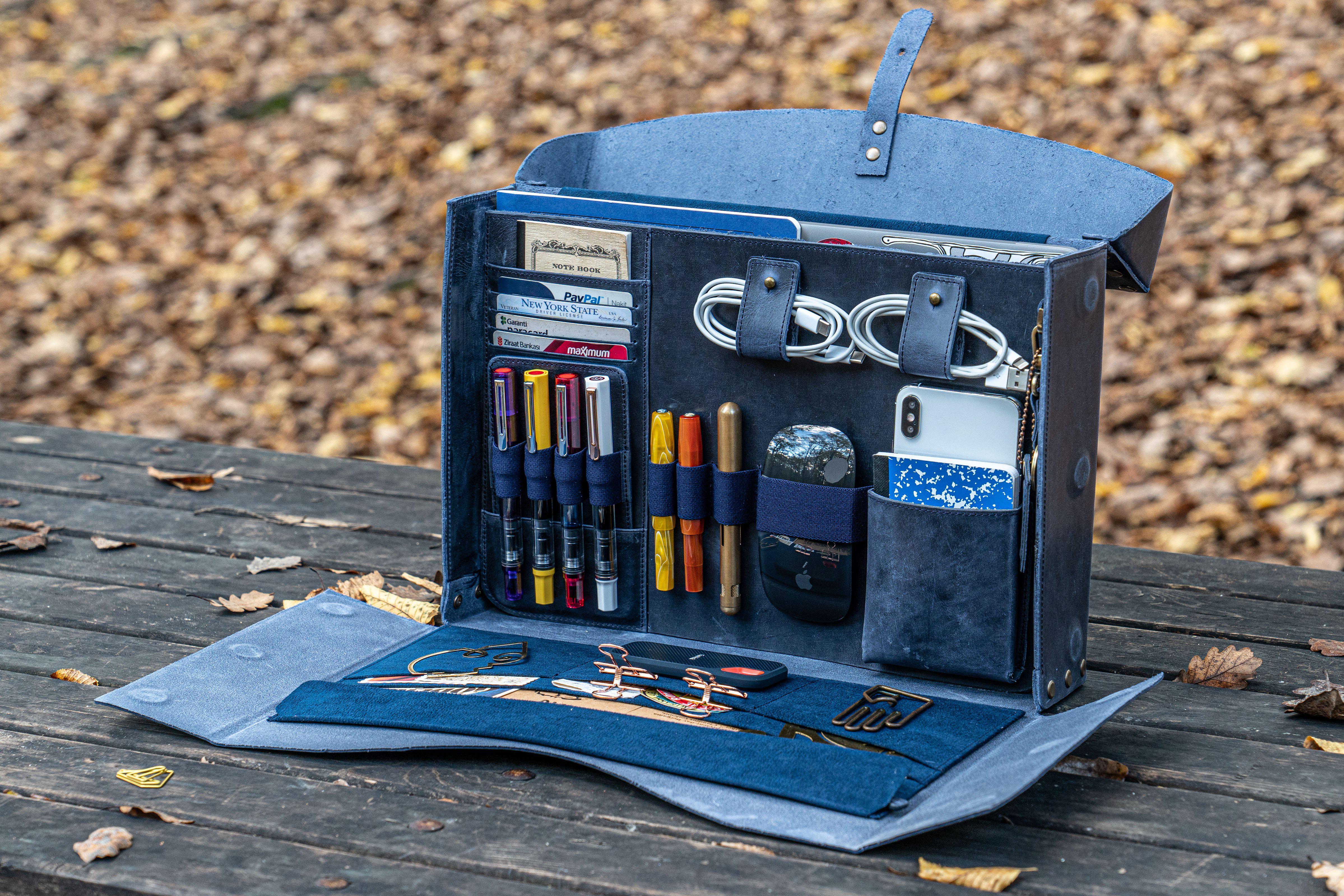 Writer's Medic Bag - XLarge Crazy Horse Navy Blue-Galen Leather
