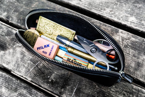 XLarge Zipper Leather Pencil Case - Black-Galen Leather