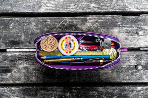 XLarge Zipper Leather Pencil Case - Purple-Galen Leather