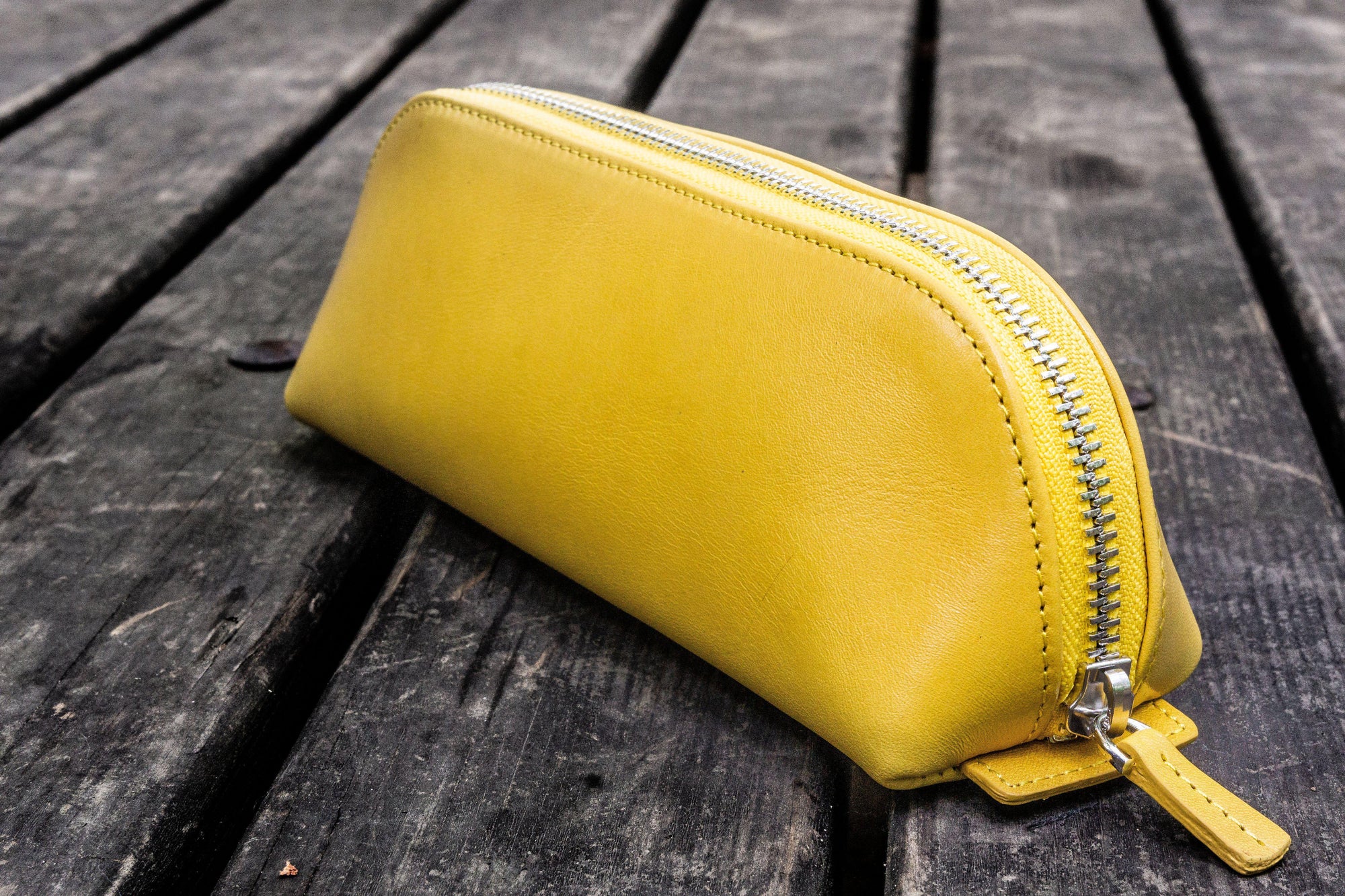 XLarge Zipper Leather Pencil Case - Yellow-Galen Leather
