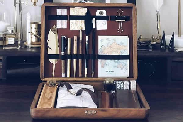 Handmade Wooden Writing Box - Galen Leather