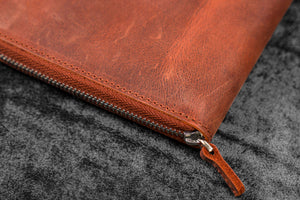 Leather Zippered 5 Slots Pen Case - Crazy Horse Orange
