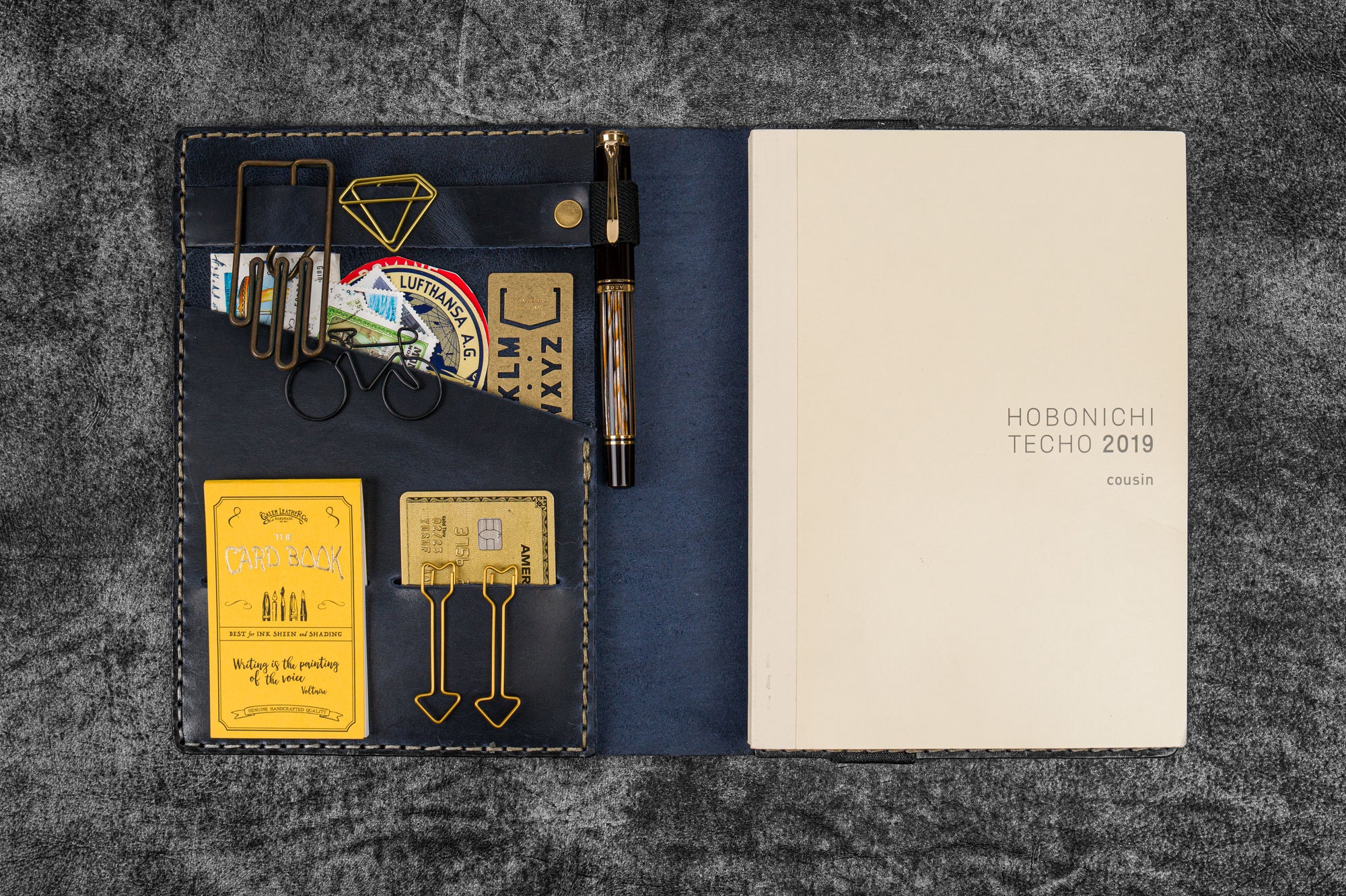 Leather Hobonichi Cousin A5 Planner Cover - Blue - Galen Leather