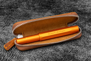 Leather Zippered Single Pen Case for Kaweco - Pocket Pen - Crazy Horse Brown