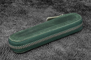 Leather Zippered Single Pen Case for Kaweco - Pocket Pen - Crazy Horse Forest Green