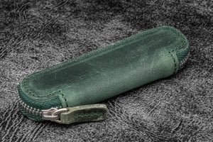 Leather Zippered Single Pen Case for Kaweco - Pocket Pen - Crazy Horse Forest Green