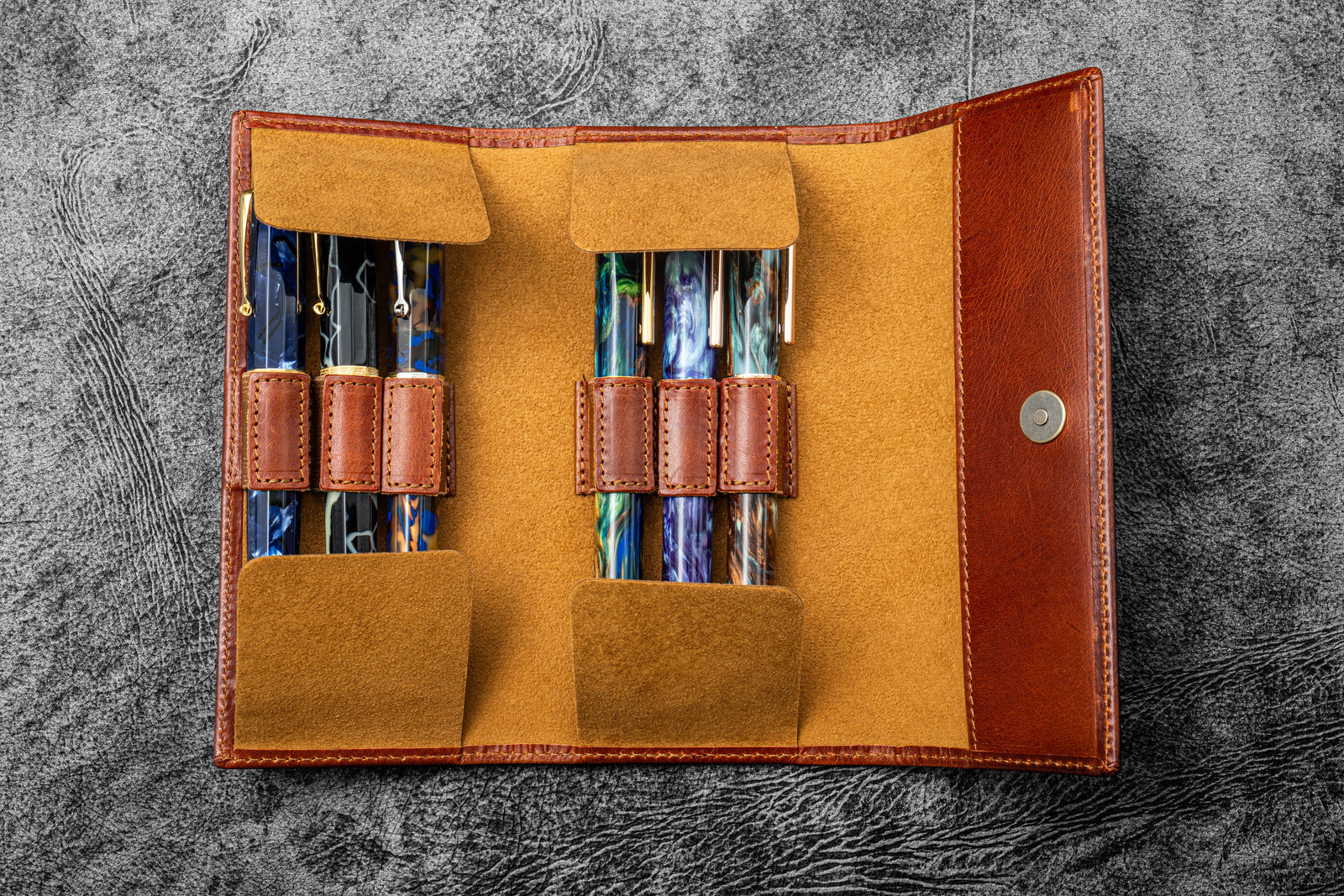 The Writer’s Pen Wrap - 6 Slots Pen Case - Deep Cognac