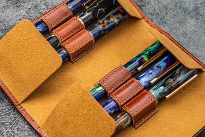 The Writer’s Pen Wrap - 6 Slots Pen Case - Deep Cognac