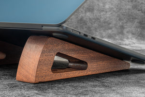 Portable Wooden Stand for MacBook & iPad  - Mahogany - with Leather Carry Sleeve