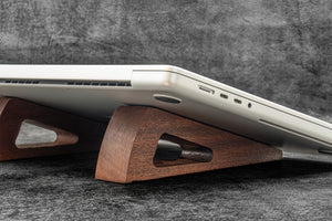 Portable Wooden Stand for MacBook & iPad  - Mahogany - with Leather Carry Sleeve