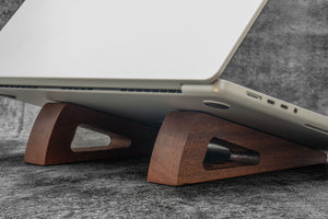 Portable Wooden Stand for MacBook & iPad  - Mahogany - with Leather Carry Sleeve