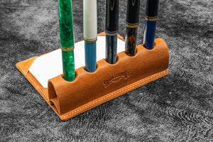 The Writer’s Pen Dock - 5 Slots Pen Stand with Notepad Holder - Crazy Horse Tan