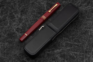Leather Zippered Magnum Opus Single Hard Pen Case For Oversized Pens & Namiki  Emperor - Black