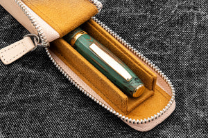 Leather Zippered Magnum Opus Single Hard Pen Case For Oversized Pens & Namiki  Emperor - Undyed Leather