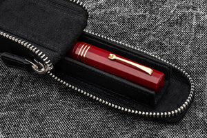 Leather Zippered Magnum Opus Single Hard Pen Case For Oversized Pens & Namiki  Emperor - Black