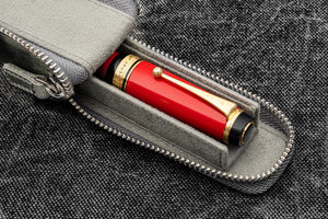 Leather Zippered Magnum Opus Single Hard Pen Case For Oversized Pens & Namiki  Emperor - Crazy Horse Smoky