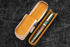 Leather Zippered Magnum Opus Single Hard Pen Case For Oversized Pens & Namiki  Emperor - Undyed Leather