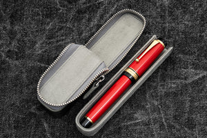 Leather Zippered Magnum Opus Single Hard Pen Case For Oversized Pens & Namiki  Emperor - Crazy Horse Smoky
