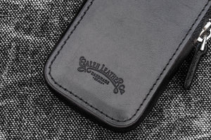 Leather Zippered Magnum Opus 2 Slots Hard Pen Case with Removable Pen Tray - Black