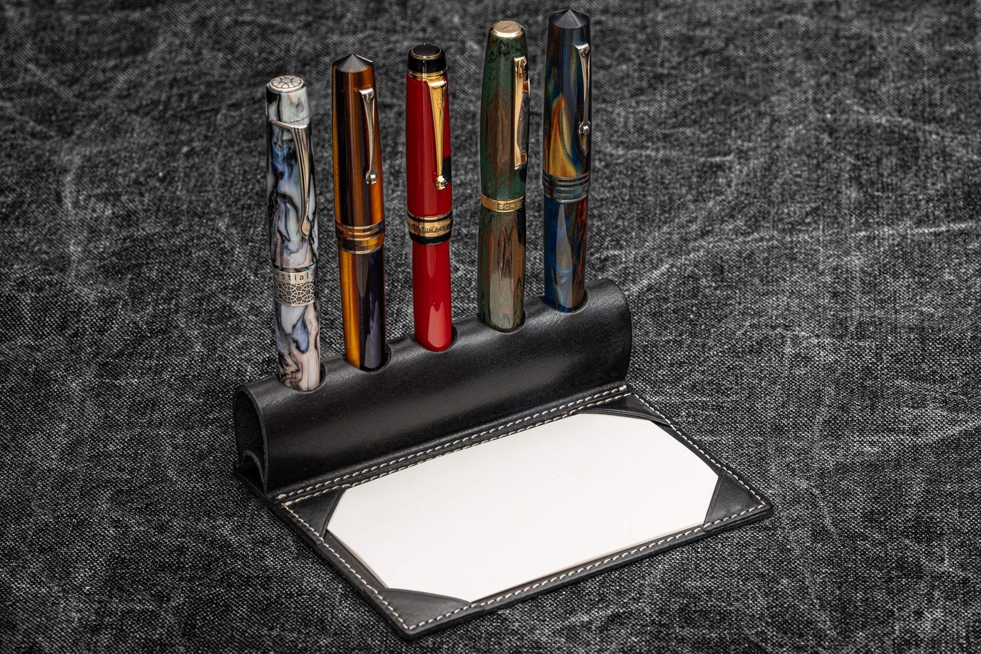 The Writer’s Pen Dock - 5 Slots Pen Stand with Notepad Holder - Black