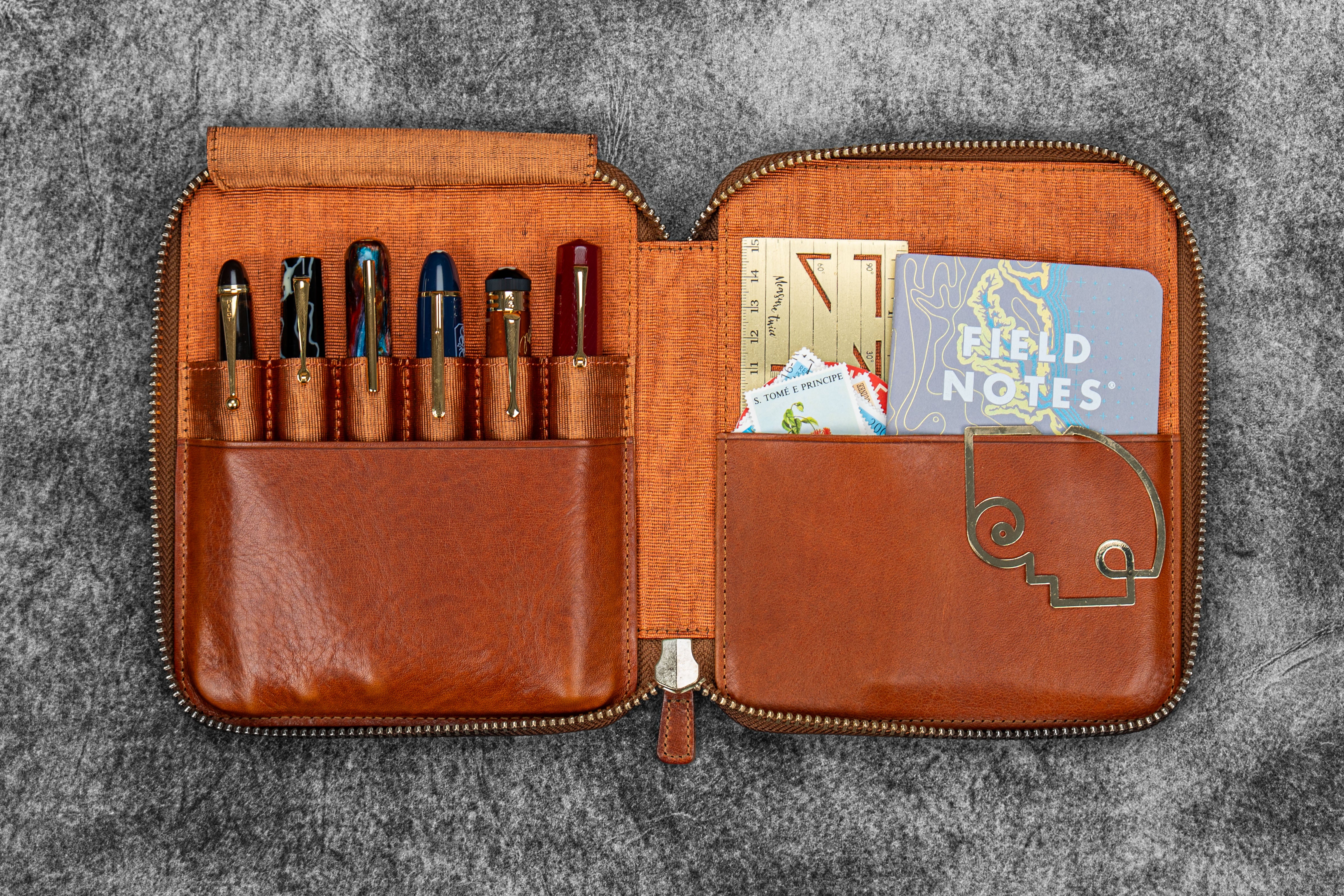 Legacy Leather Zip Pen Case for 6 Pens A6 - Deep Cognac - Galen