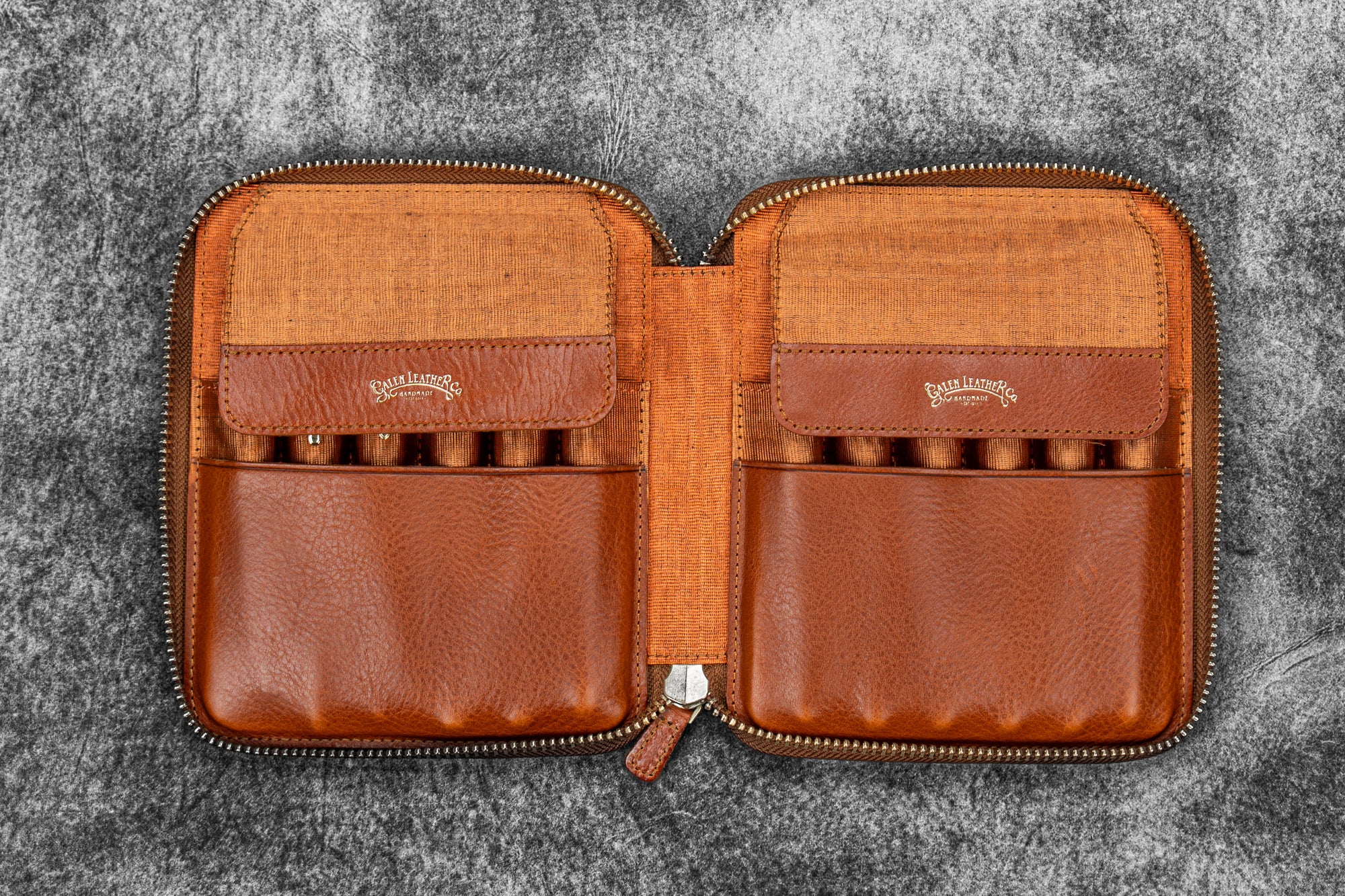 Galin Leather ペンケース Legacy Leather Zip Pen Case for 12 Pens A6 - Deep Cognac - Galen