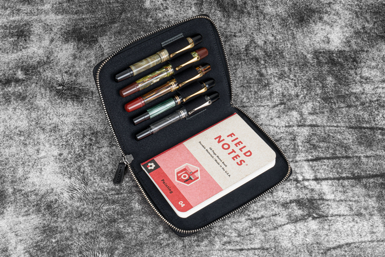 Leather Zippered 5 Slots Pen Case - Crazy Horse Black