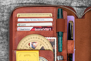Leather Zippered B6 / B6 Slim Planner Folio - Pueblo Cognac
