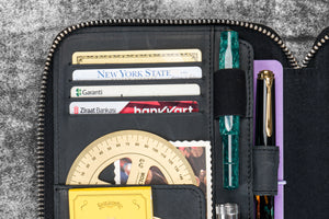 Leather Zippered B6 / B6 Slim Planner Folio - Crazy Horse Black
