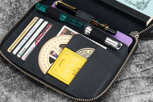 Leather Zippered B6 / B6 Slim Planner Folio - Crazy Horse Black