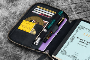 Leather Zippered B6 / B6 Slim Planner Folio - Crazy Horse Black