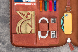 Leather Zippered Leuchtturm1917 B5 & Extra Large Moleskine Folio - Pueblo Cognac