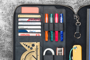Leather Zippered Leuchtturm1917 B5 & Extra Large Moleskine Folio - Crazy Horse Black