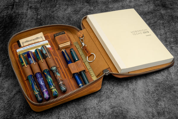 Expansi A5 Wide Leather Zip Folio in C.H. Brown | Galen Leather Co.