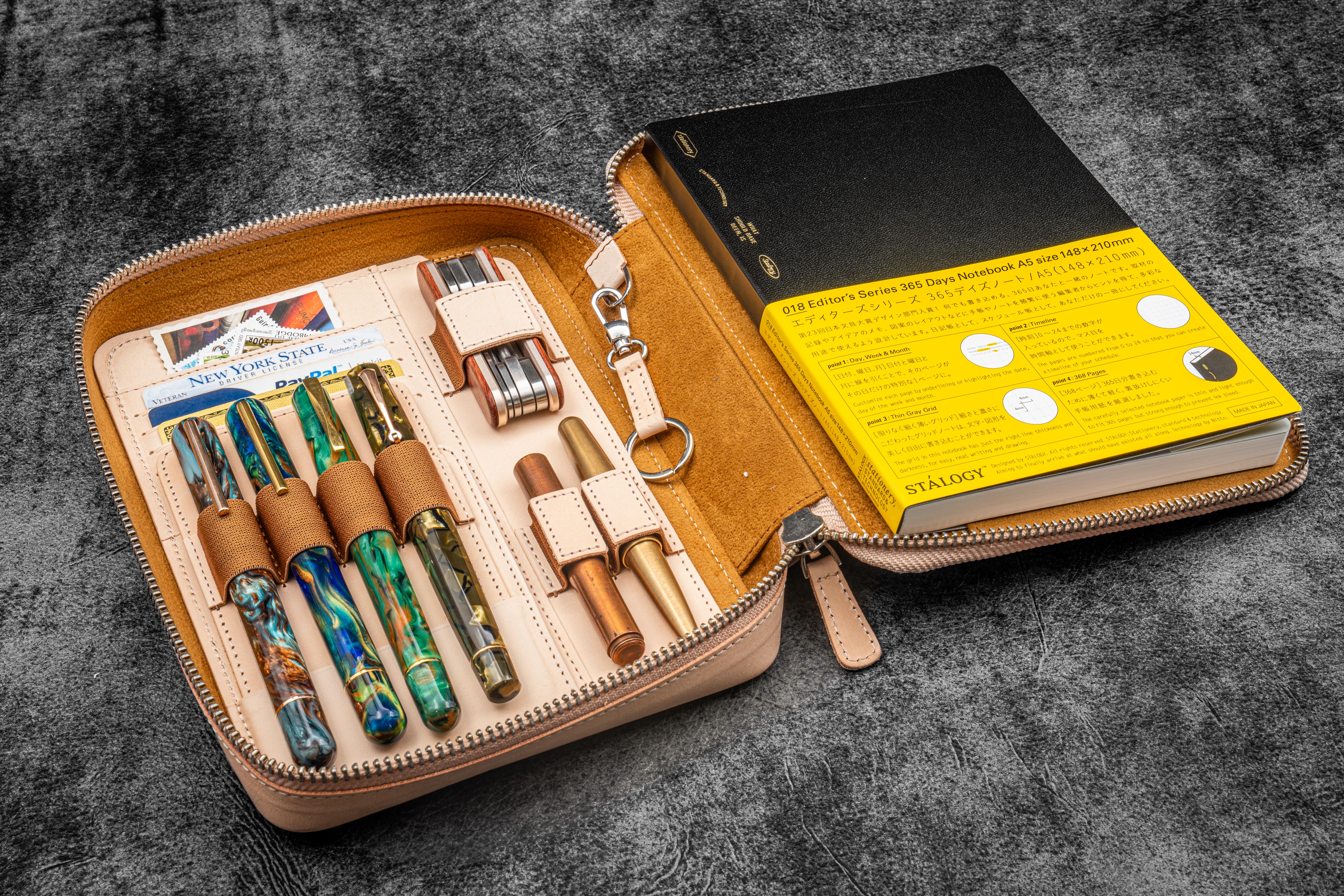 Wide A5 Expansi Zip Folio in Undyed Leather | Galen Leather Co.