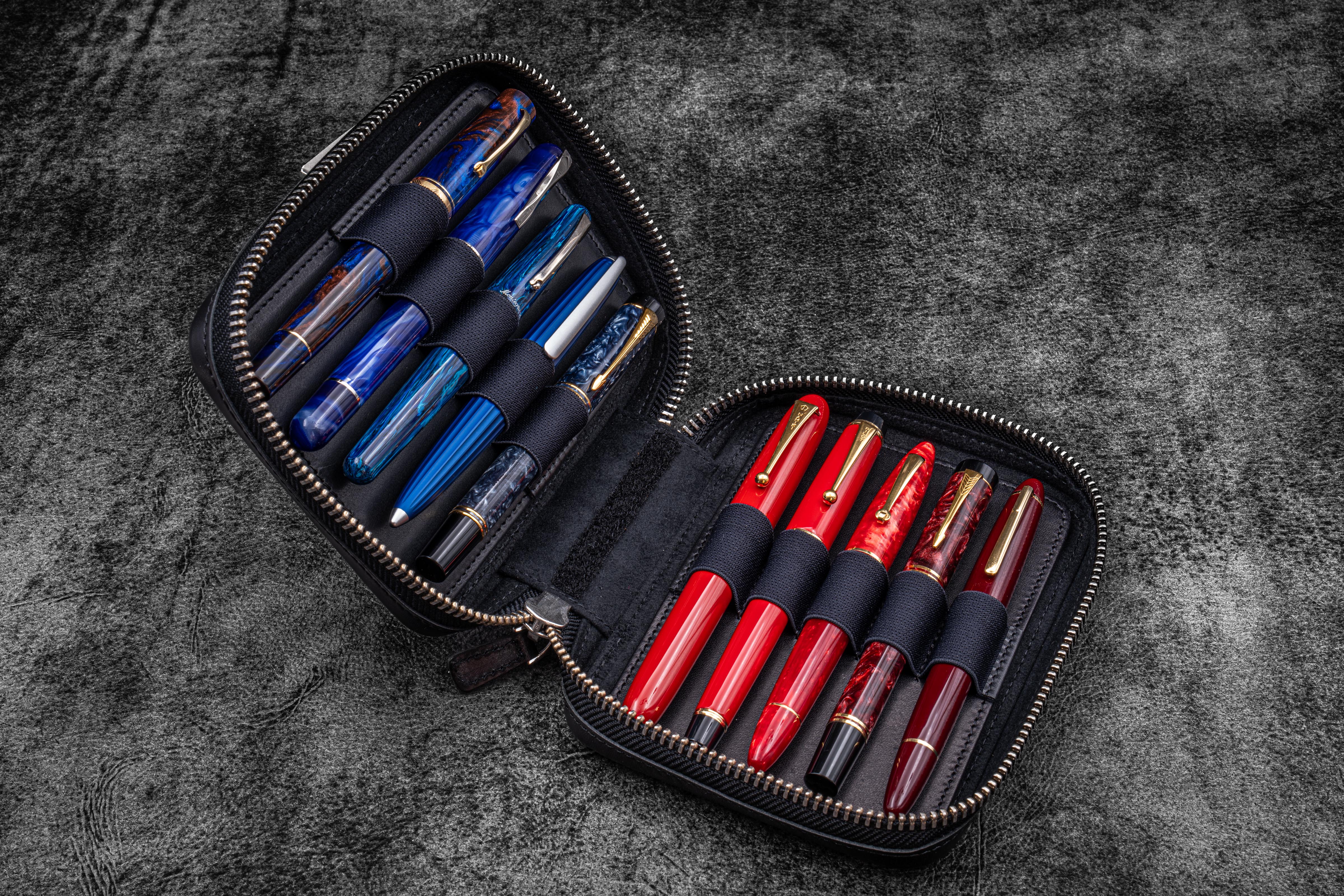 Expansi-Pouch Leather Wide 10 Slots Pen Case - A6 Zip Folio