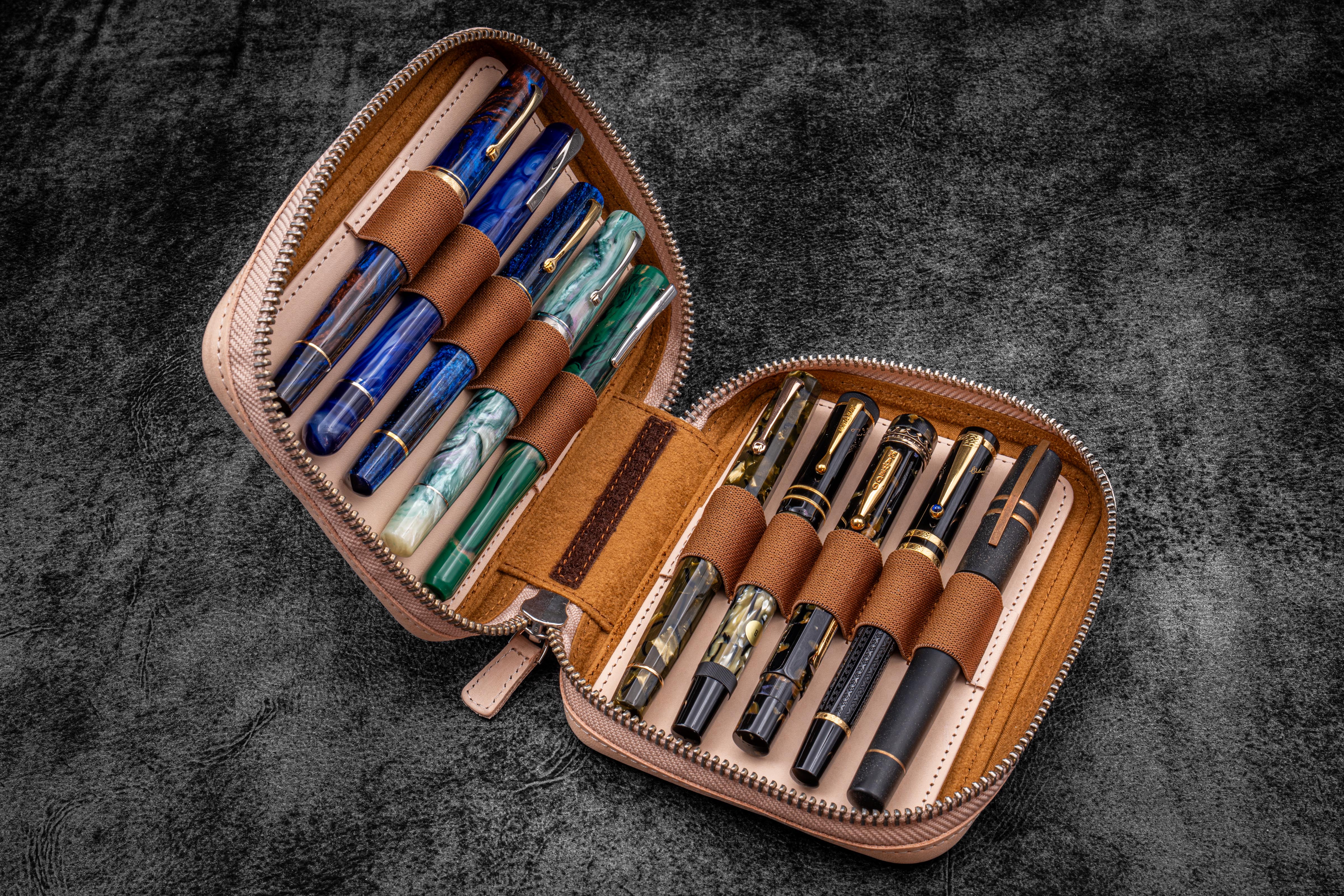 Expansi-Pouch Leather Wide 10 Slots Pen Case - A6 Zip Folio