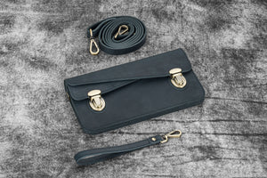 Leather Accordion Pouch / Bag - Crazy Horse Graphite