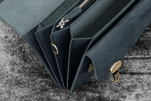Leather Accordion Pouch / Bag - Crazy Horse Graphite