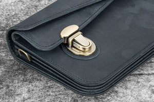 Leather Accordion Pouch / Bag - Crazy Horse Graphite
