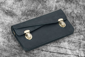 Leather Accordion Pouch / Bag - Crazy Horse Graphite