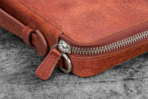 Leather Compendium Bag - A4 Zippered Folio Organizer - Aged Copper