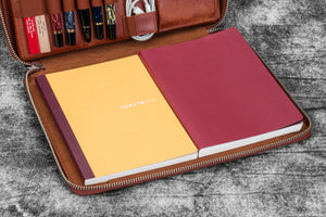 Leather Compendium Bag - A4 Zippered Folio Organizer - Aged Copper