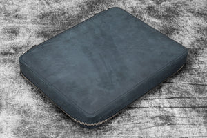 Leather Compendium Bag - A4 Zippered Folio Organizer - Crazy Horse Graphite